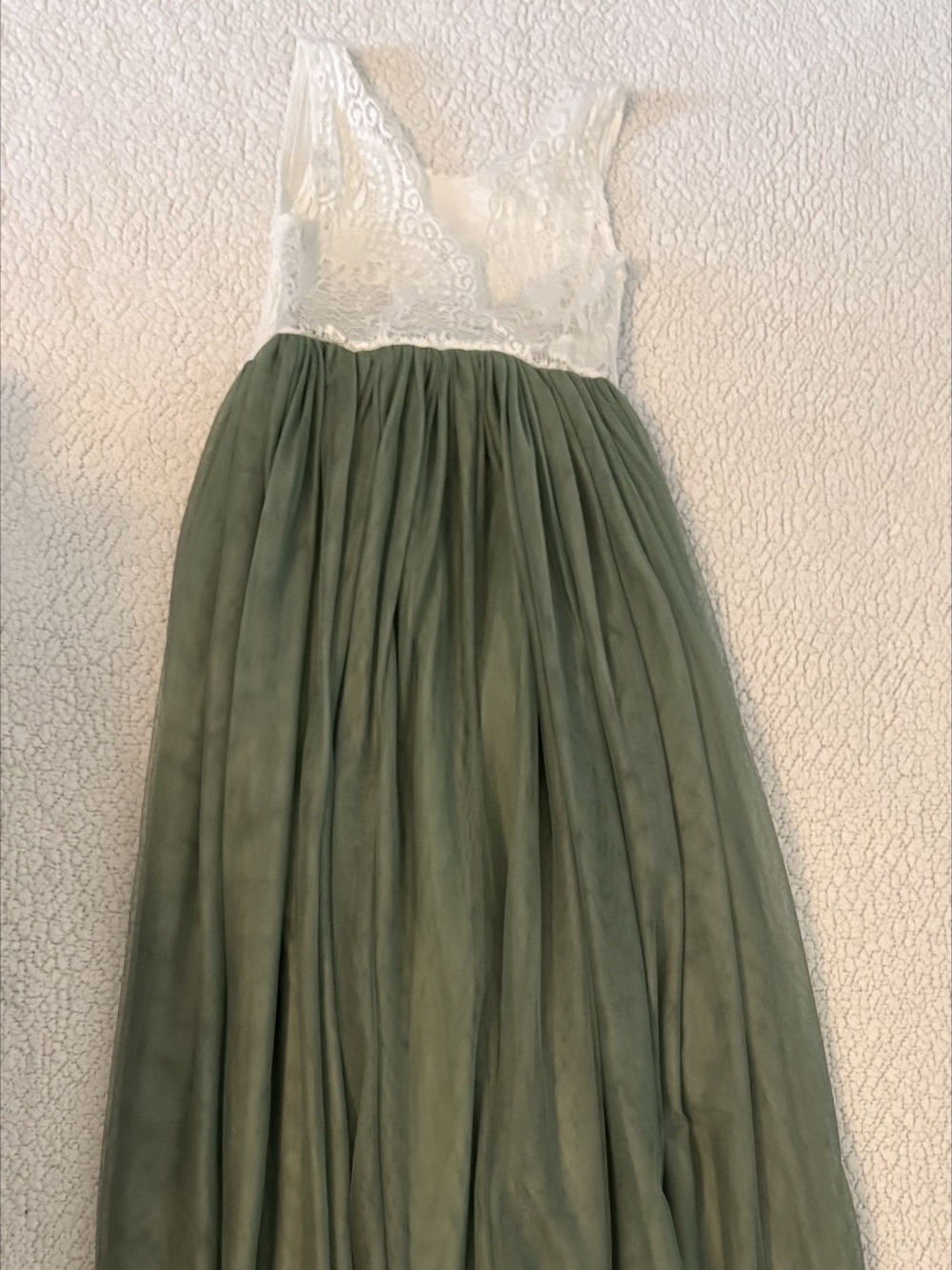 Lace Bodice Maxi Dress in Green & White Like New